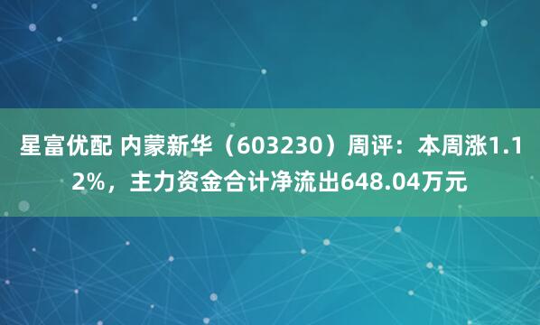 星富优配 内蒙新华（603230）周评：本周涨1.12%，主力资金合计净流出648.04万元
