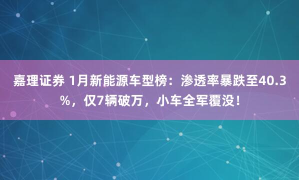 嘉理证券 1月新能源车型榜：渗透率暴跌至40.3%，仅7辆破万，小车全军覆没！